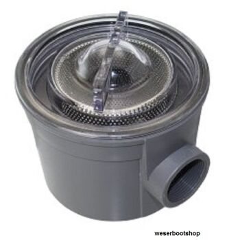Kühlwasserfilter - Kunststoffgehäuse mit 170 mm Ø - Edelstahlfilter und Edelstahl-Halter